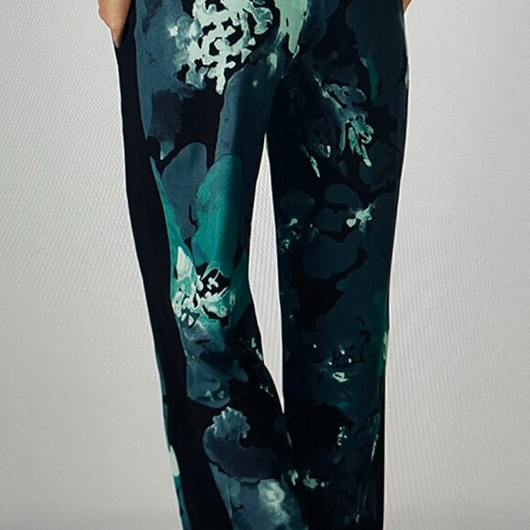 Fabletics Annalies Green Floral Wide Leg Silk Touch Pants Size XS - Picture 2 of 16